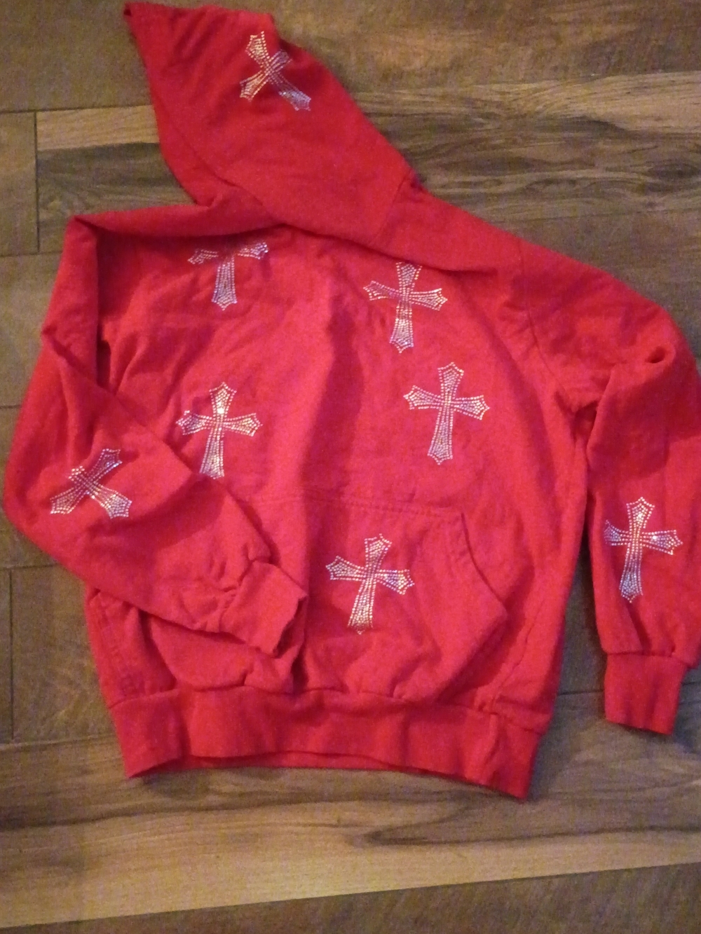Red Kids' Hoodie with Rhinestone Cross Accents